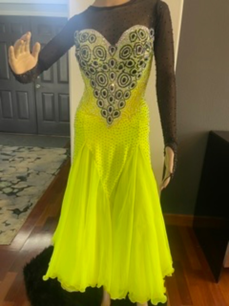 Gorgeous Sparkling Florescent Yellow Ballroom Competition Dress. Size Small.
